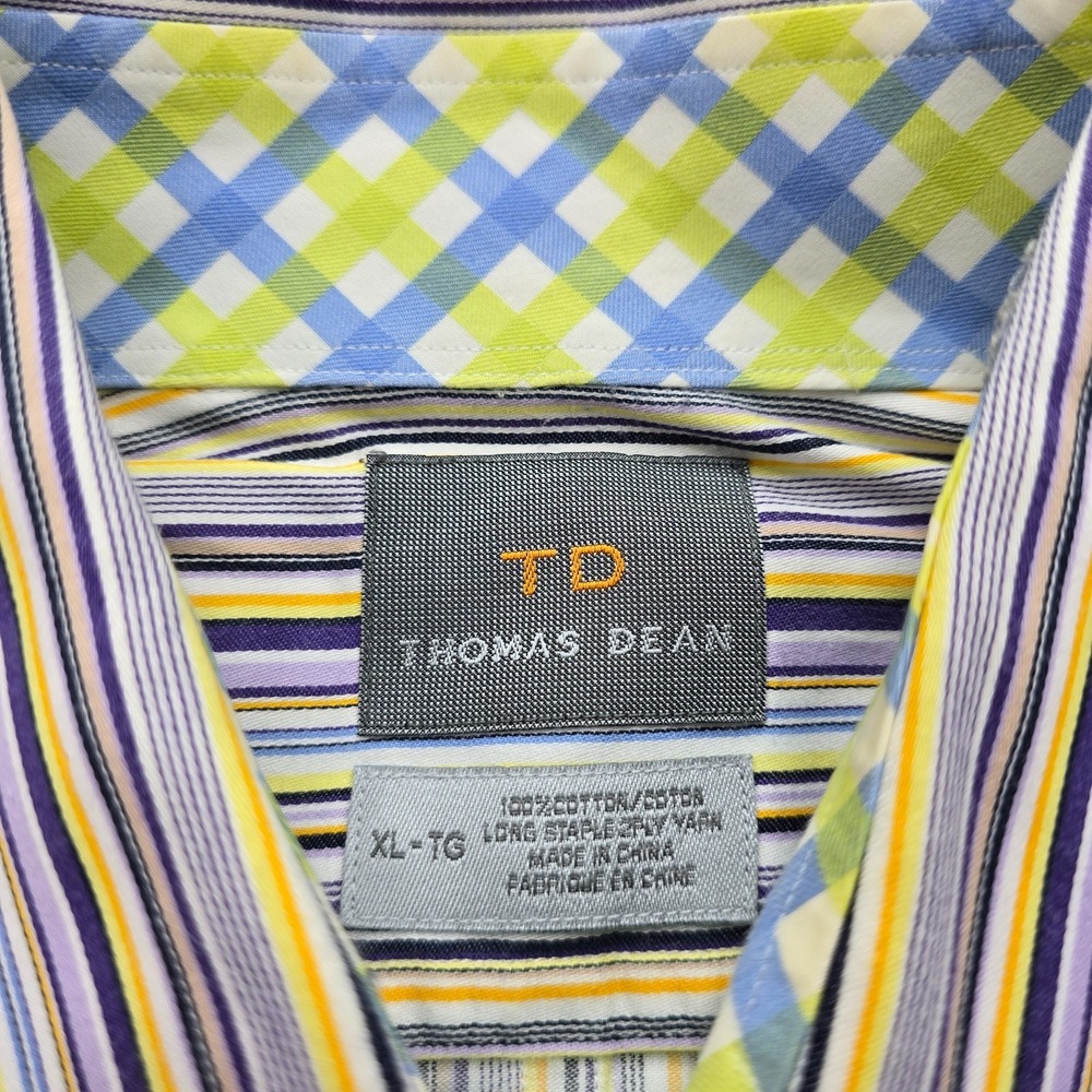 Thomas Dean Dress Shirt Mens XL Striped Button Up Long-Staple 2-Ply Cotton - Picture 5 of 6